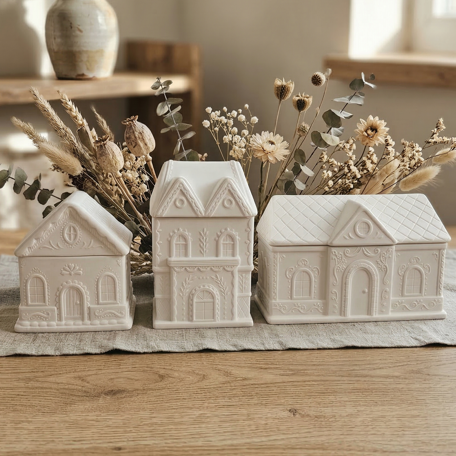 Large House Candle - White/Flower Garden
