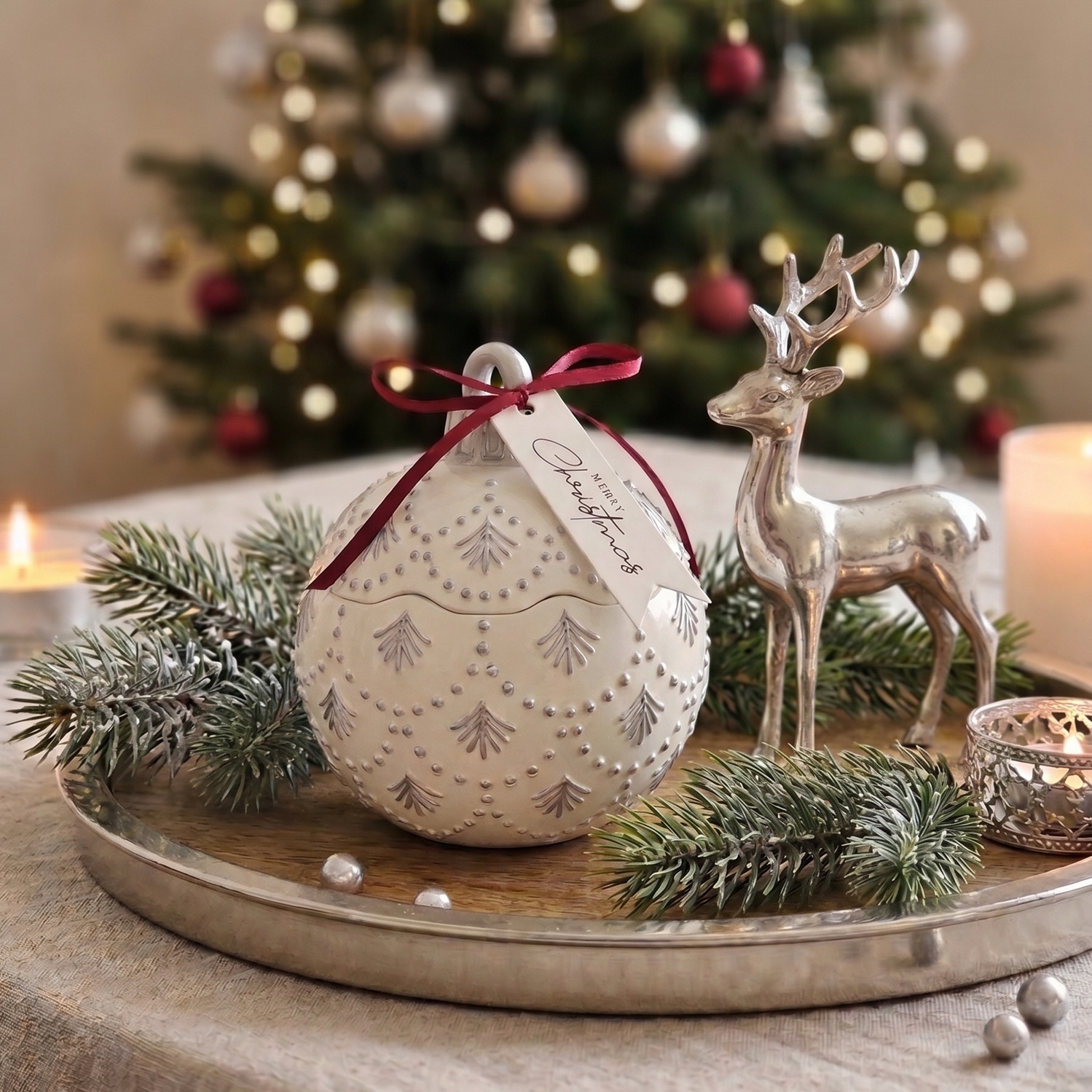 Bougie Christmas Bauble Enchanted - Blanche / Argent / Magie d'Hiver