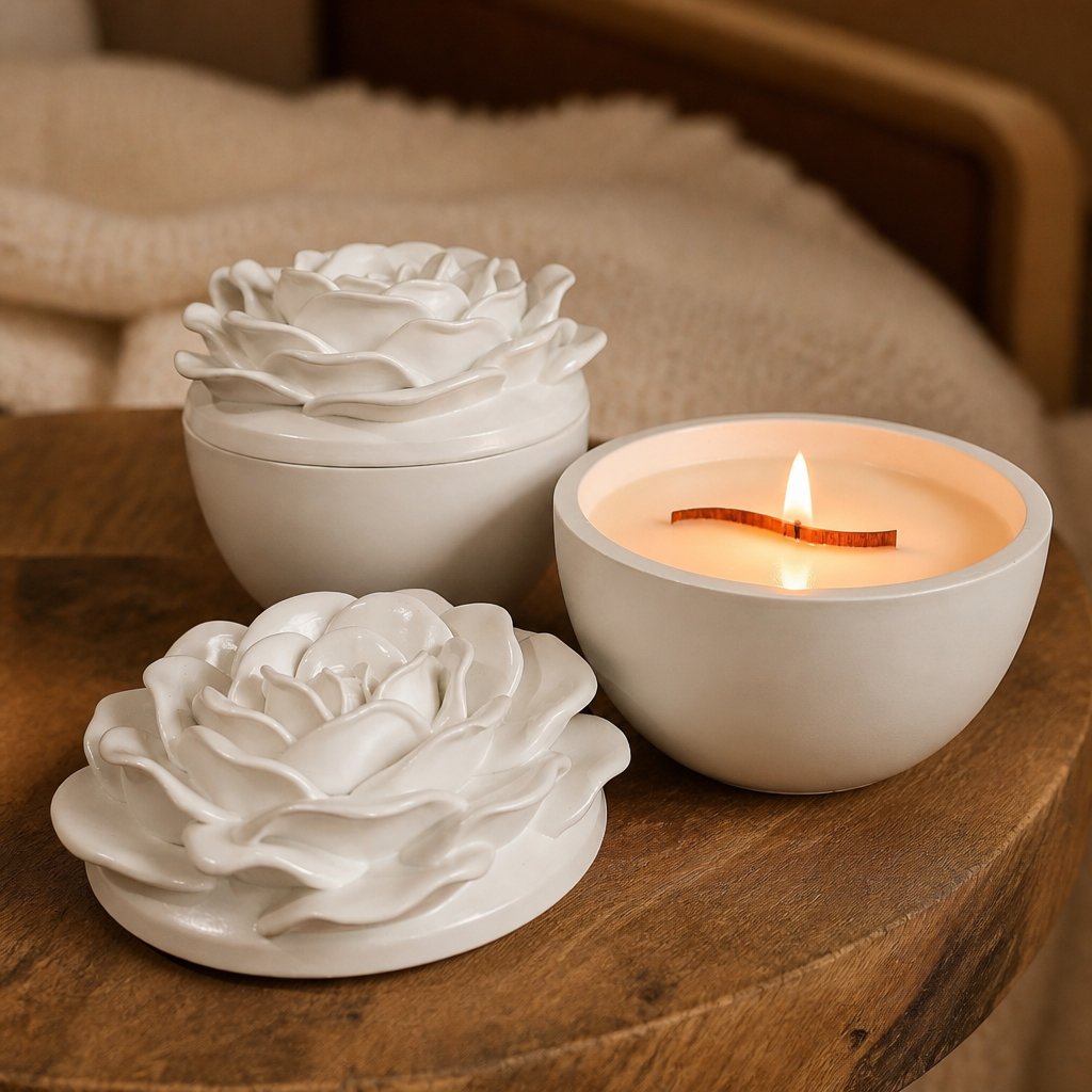 Bougie Fleur - Blanche/Citronnelle, Gingembre