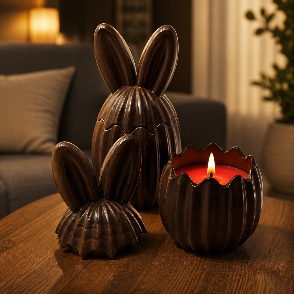 Bougie Choco Lapin - Marron / Cerise, Amande