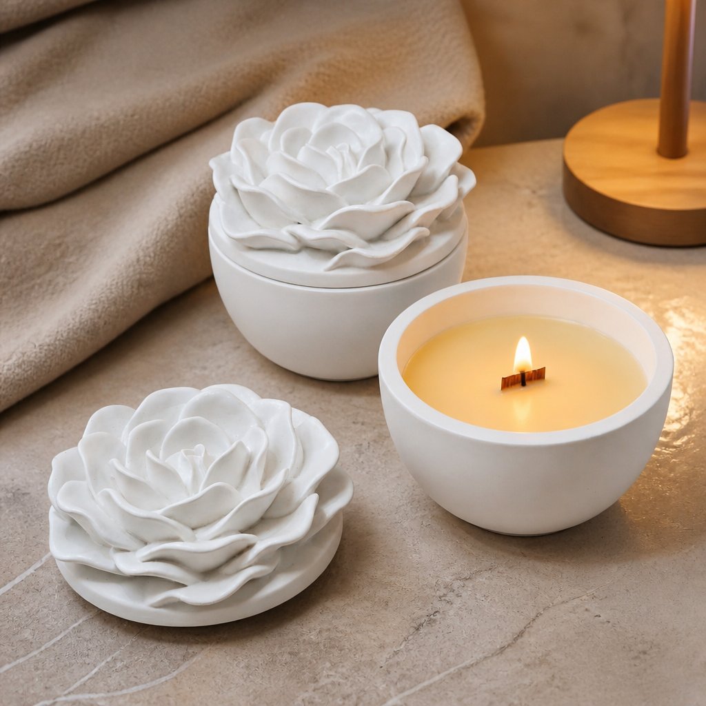 Bougie Petite Rose - Blanc/Citron vert, Mangue