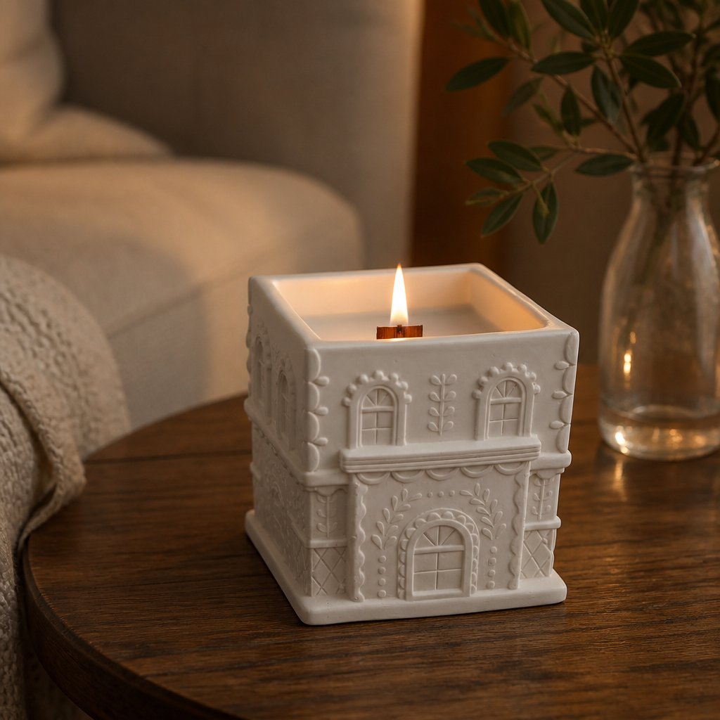 Bougie Maisonnette Moyenne - Blanche / Coton