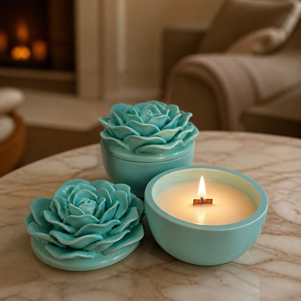 Bougie Fleur Azur - Turquoise / Vanille