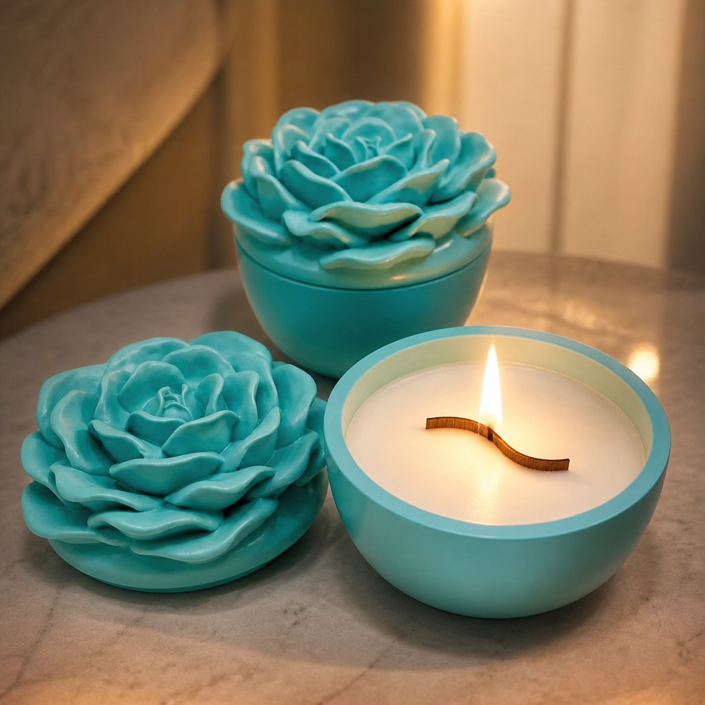 Bougie Maxi Fleur Azur - Turquoise / Vanille