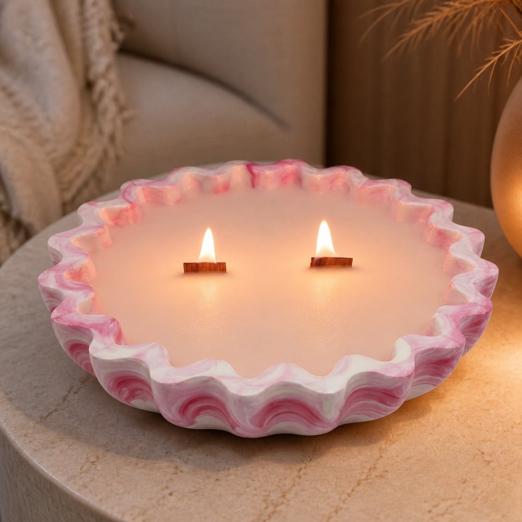 Bougie Marbrée Canneberge - Blanche / Rose / Canneberge, Orange