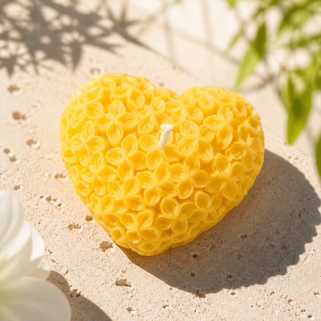 Bougie décorative Cœur fleuri - Jaune / Citron vert, Basilic, Mandarine
