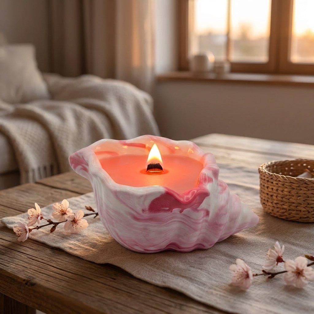 Bougie Marée Rose - Rose / Blanc / Cerise, Amande