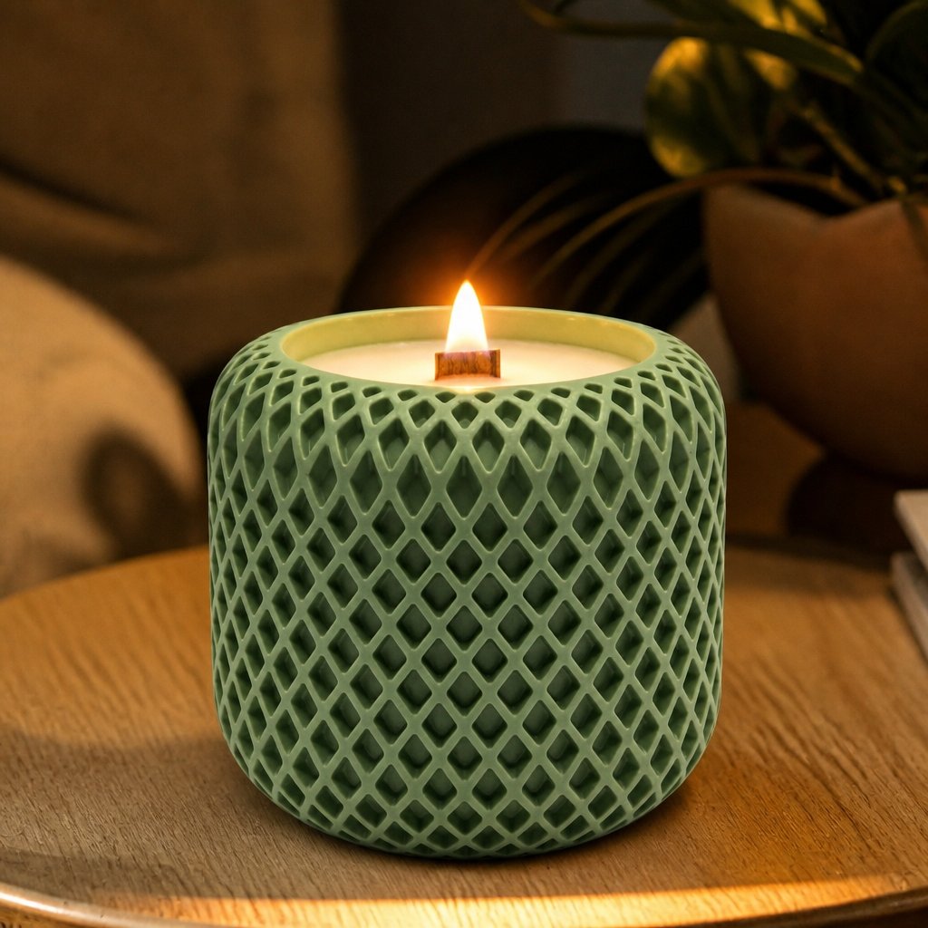 Bougie Mosaïque - Vert / Blanc / Prune sauvage, rose, patchouli