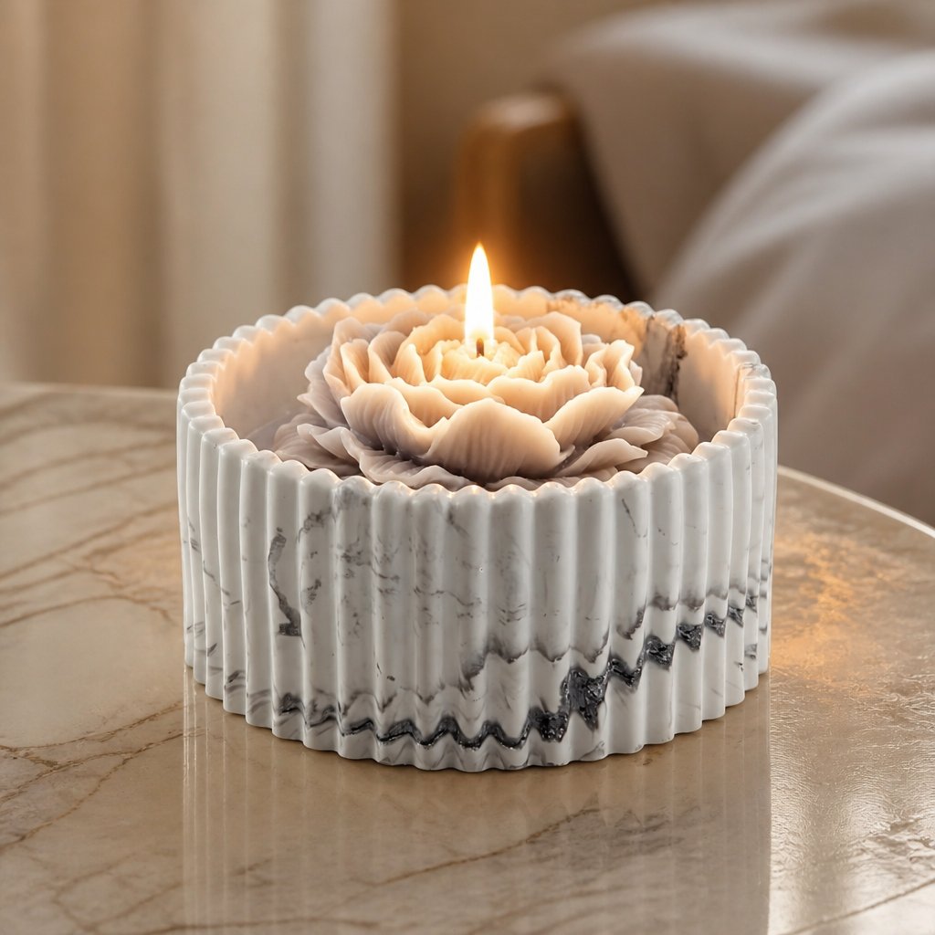 Bougie Carrara - Pivoine / Blanc / Argent / Citron vert, Mangue