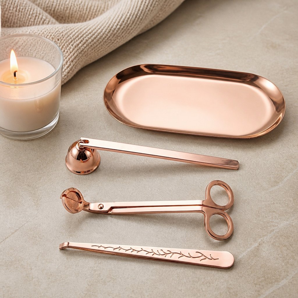 Ensemble d'entretien pour bougies 4-en-1 - Rose doré