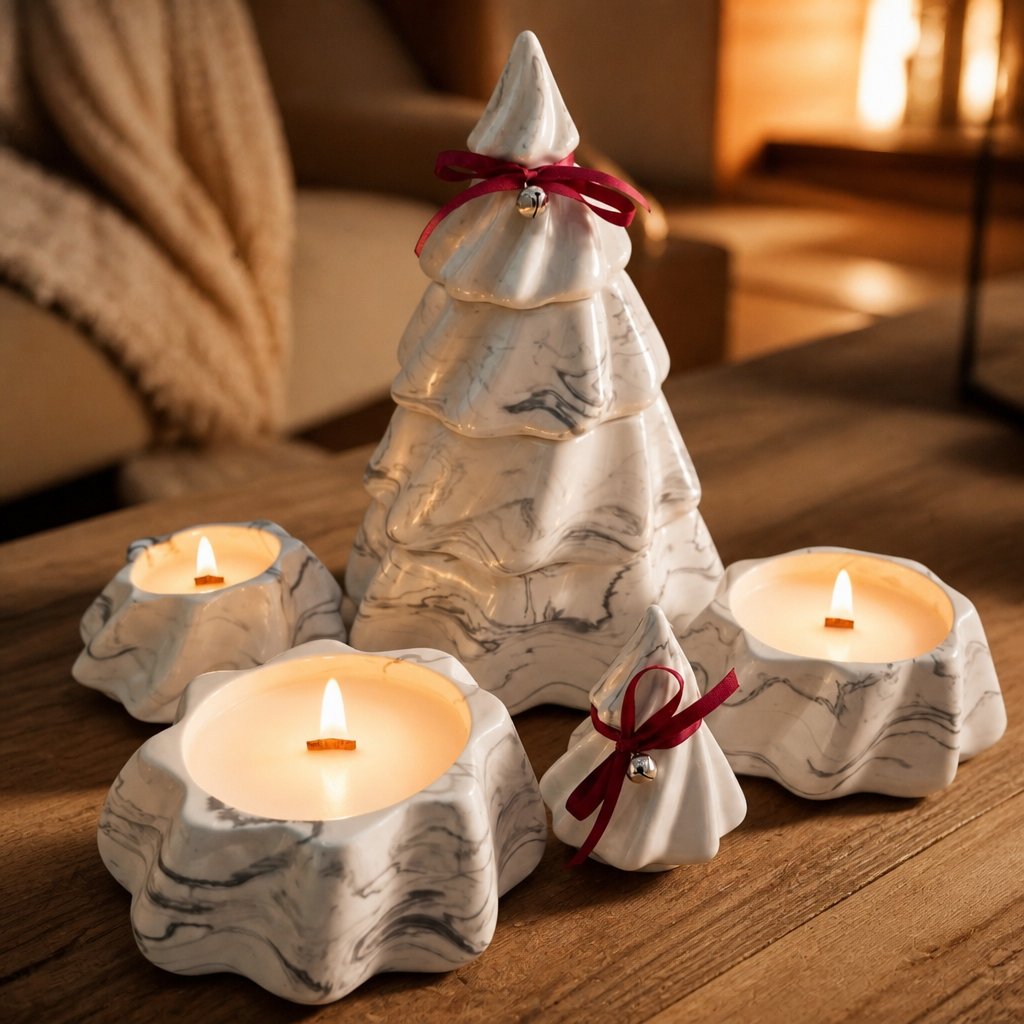Bougie Christmas Tree - Blanc / Argenté / Magie hivernale, Pain d'épices, Pâtisseries de Noël