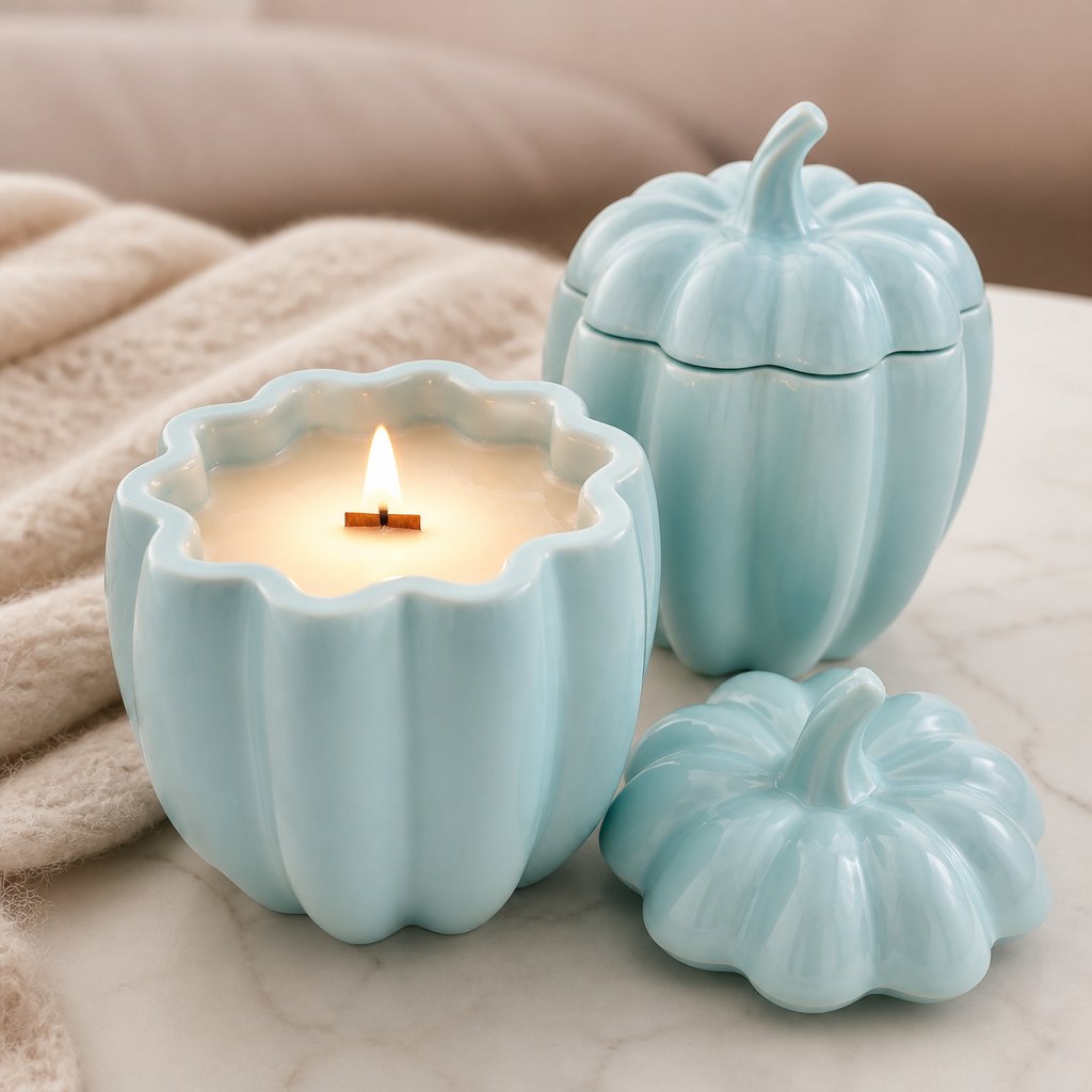 Bougie Citrouille - Turquoise / Noisette, Chocolat / M