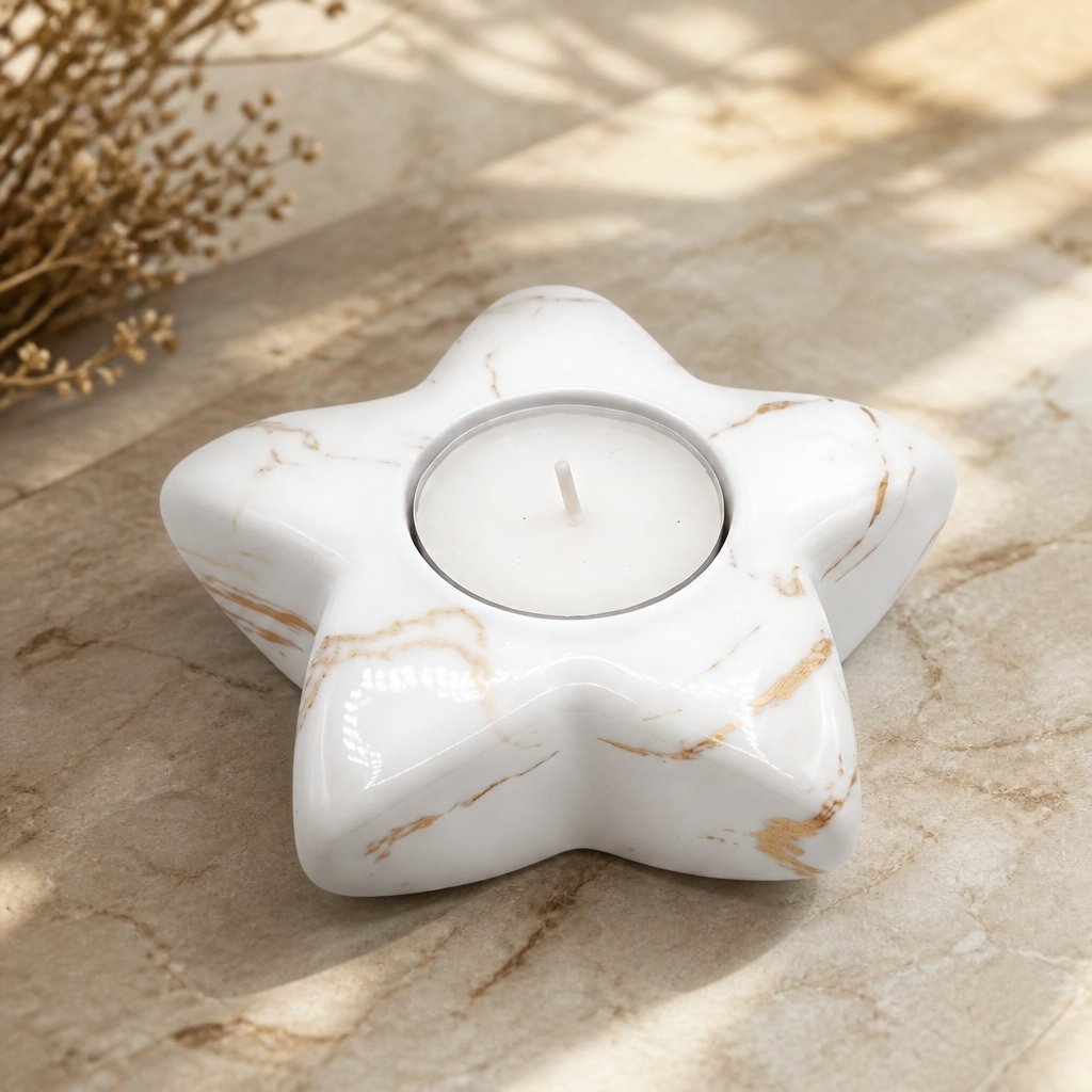 Bougeoir design Étoile - Blanc / Or
