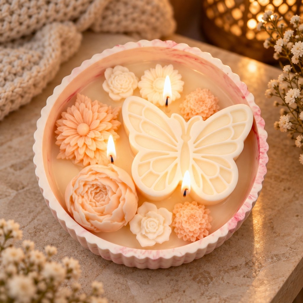 Bougie Brise de Papillon - Blanche / Rose / Lait, Miel
