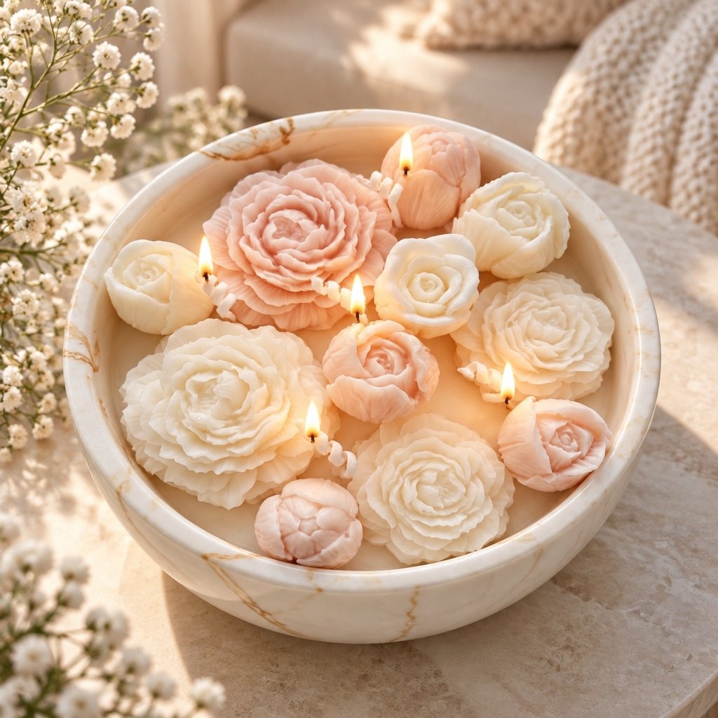 Bougie Marbre Fleuri - Blanche / Or / Citron Vert, Basilic, Mandarine