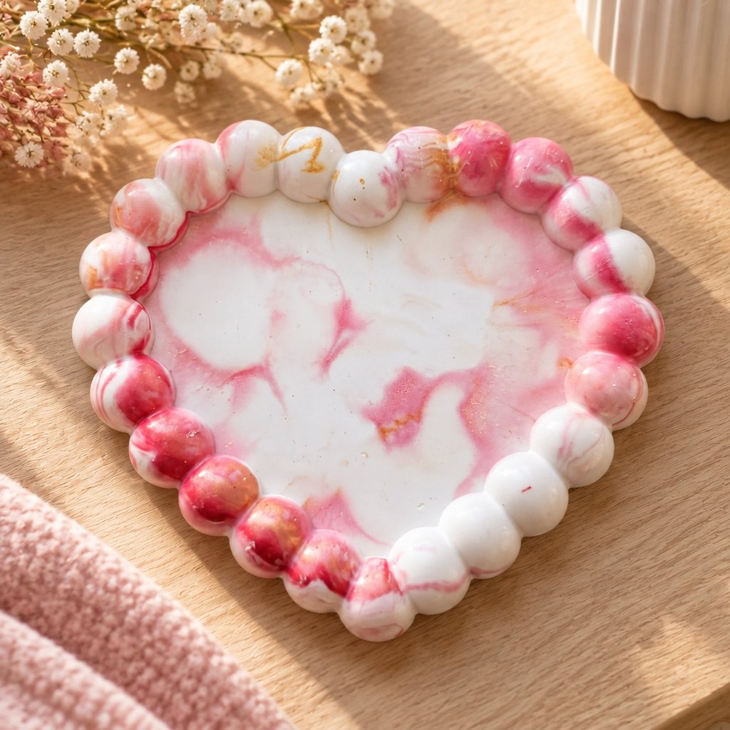Plateau design Cœur Perlé - Blanc / Rose / Or