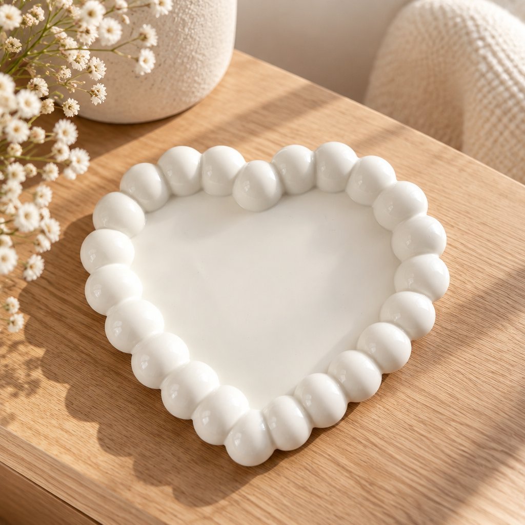 Plateau design Cœur Perlé - Blanc