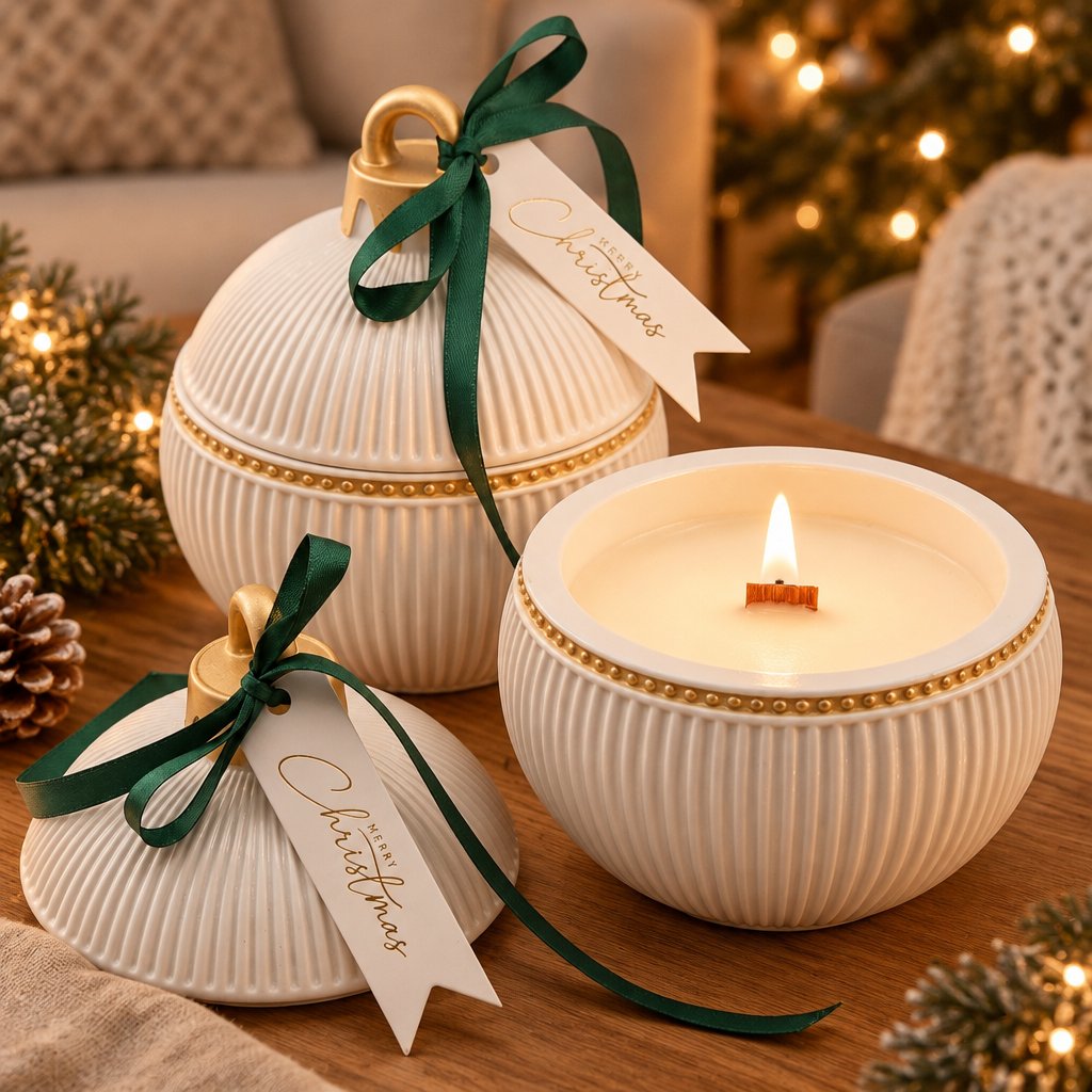 Bougie Christmas Bauble Elegance - Blanche / Or / Magie d'hiver