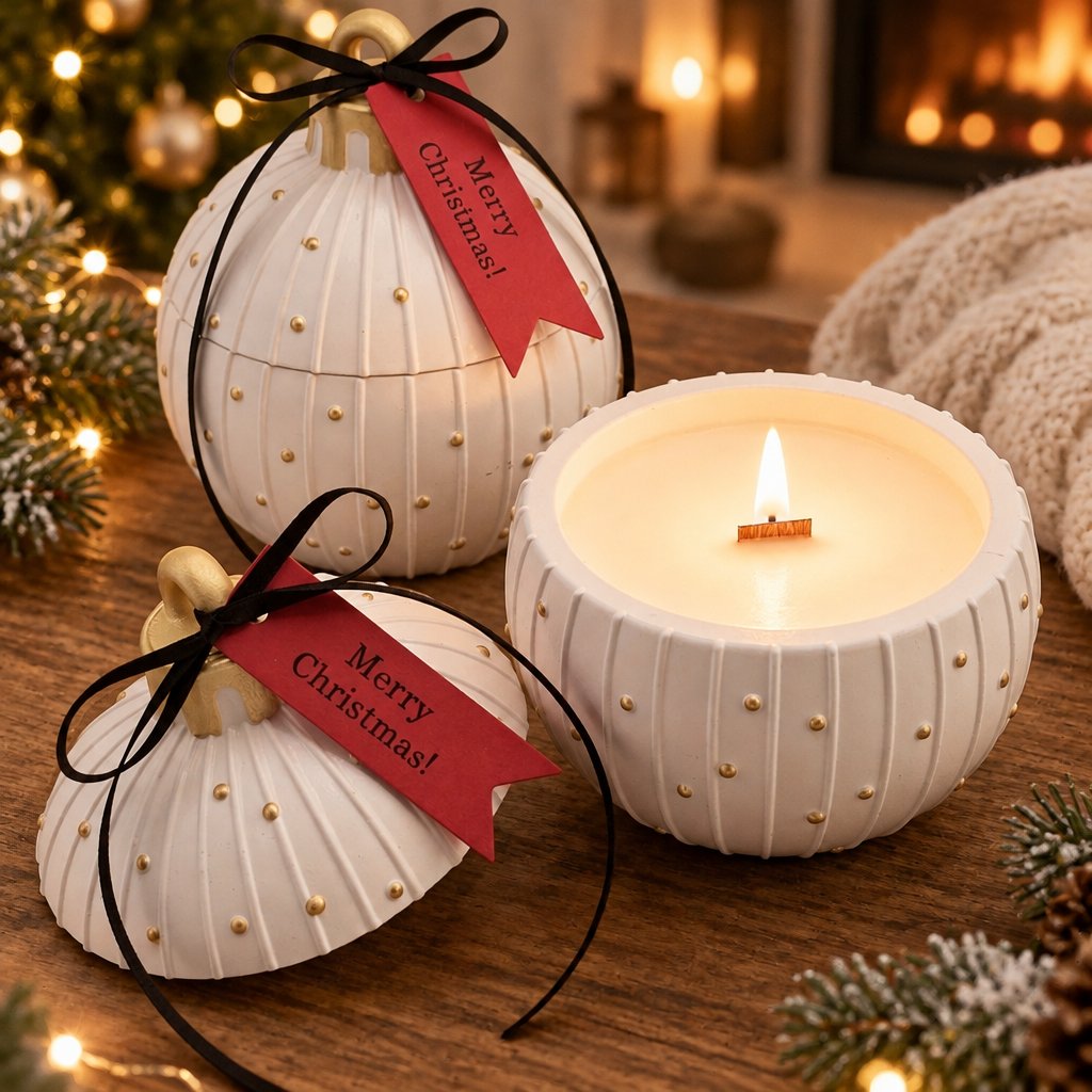 Bougie Christmas Bauble Charming - Blanche / Or / Magie d'hiver
